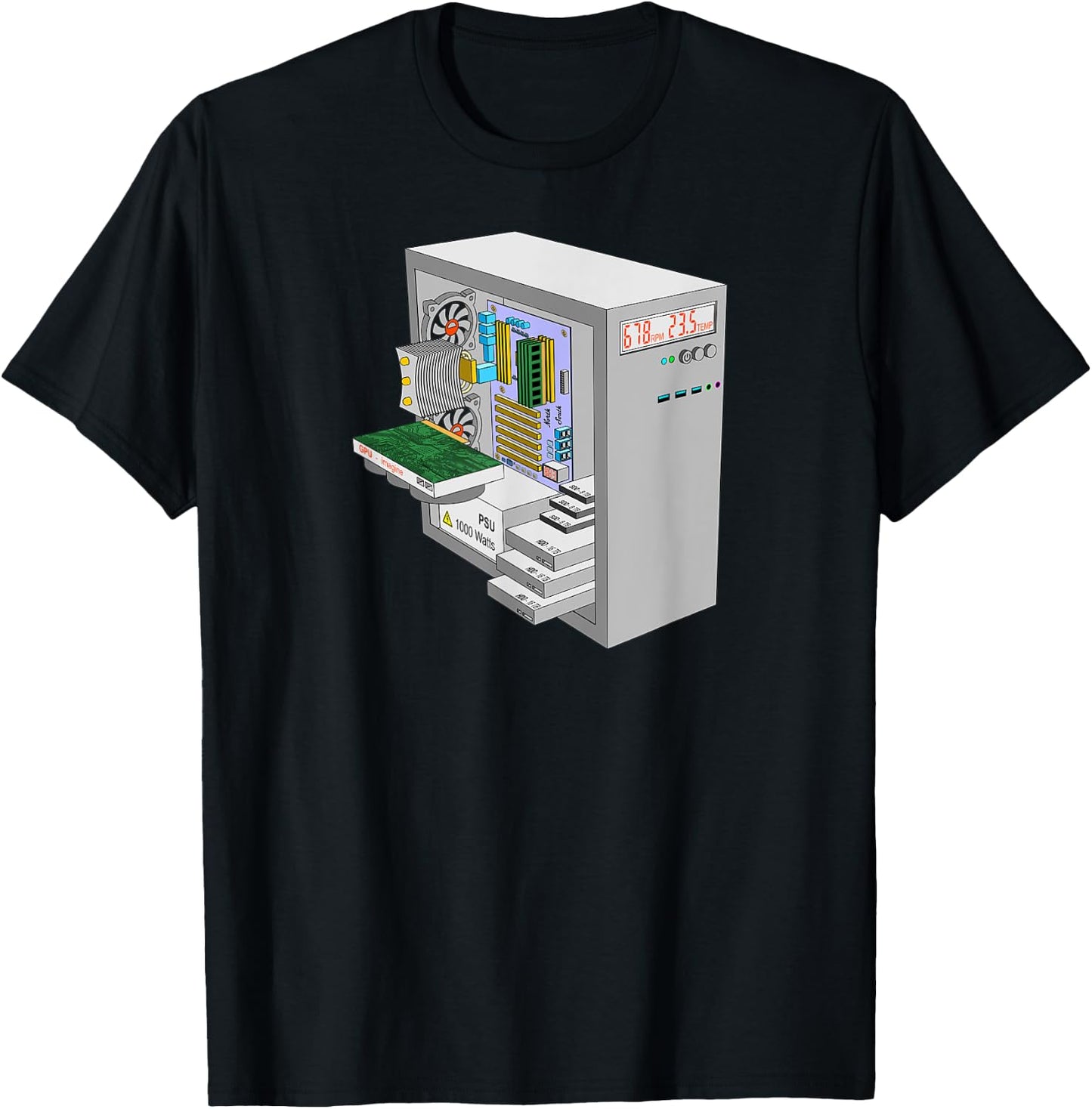 PC Computer Build Case with CPU, Cooler, GPU, RAM, SSD etc. T-Shirt - T-Shirt | Black