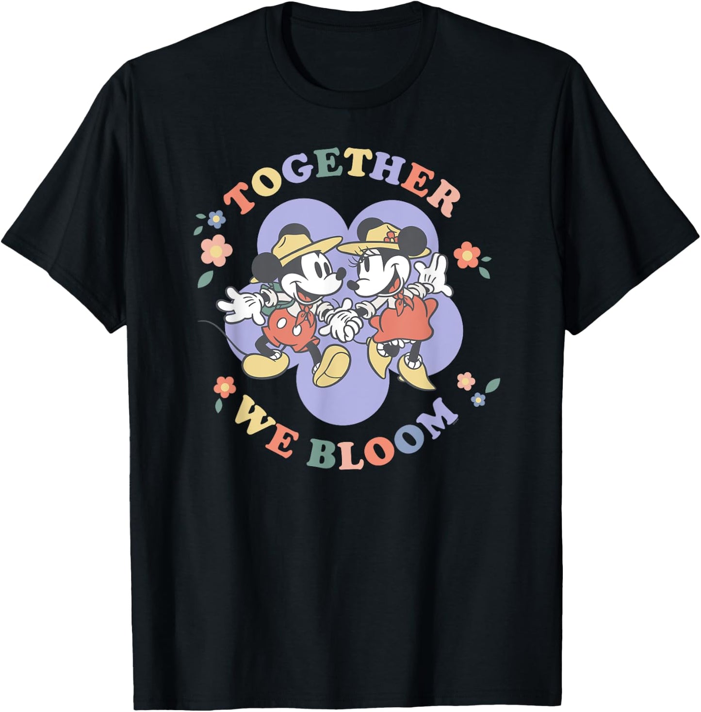 Disney Mickey and Minnie Mouse Together We Bloom Springtime T-Shirt - T-Shirt | Black