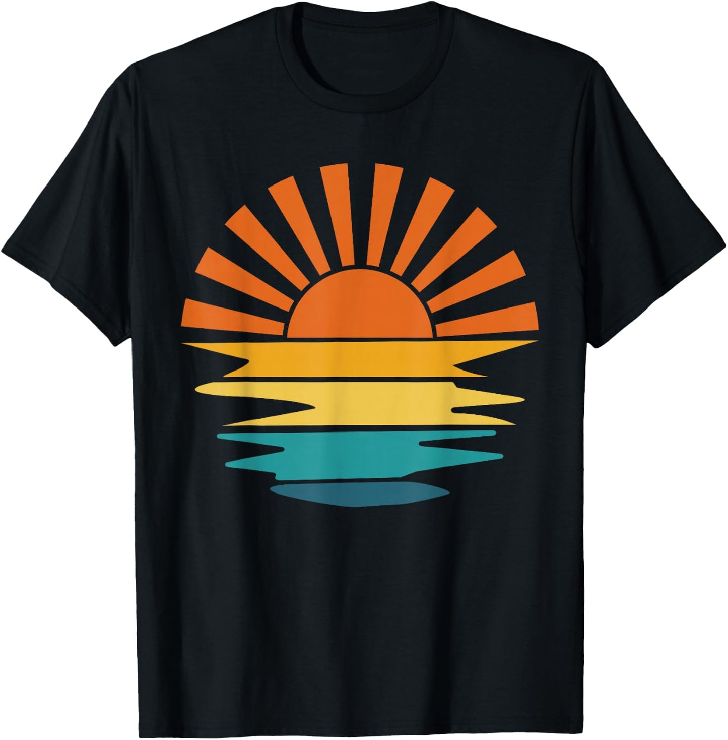 Retro Sunset Rays Wavy Vintage Retro Sunshine Sun Rays vibes T-Shirt - T-Shirt | Black