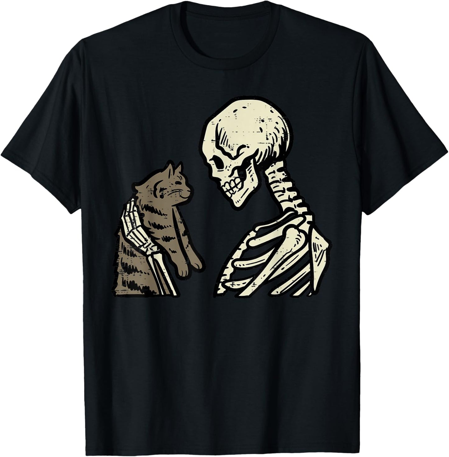 Skeleton Cat Cute Kitten Funny Halloween Men Women Girl Kids T-Shirt - T-Shirt | Black
