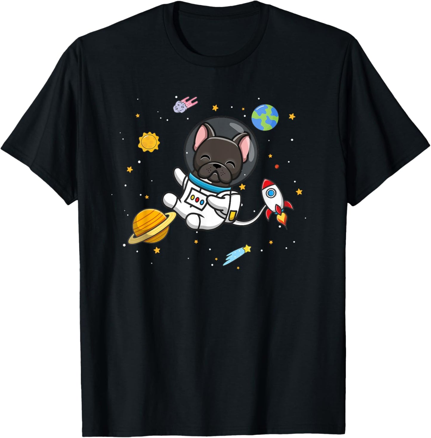 Funny Kids & Boys Kawaii Space Black French Bulldog Lover T-Shirt - T-Shirt | Black