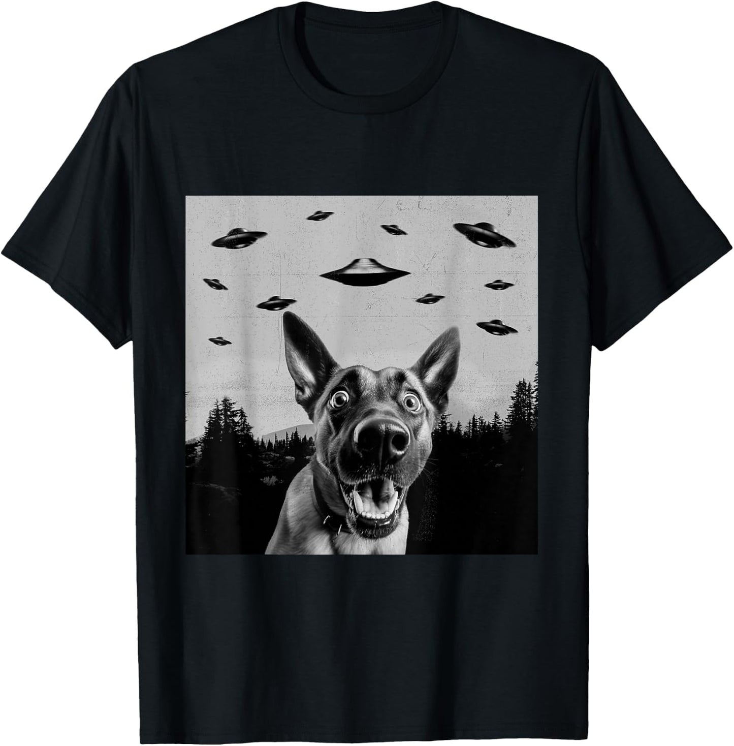 Alien UFO Funny Belgian Malinois Dog Lover Men Women Kids T-Shirt - T-Shirt | Black