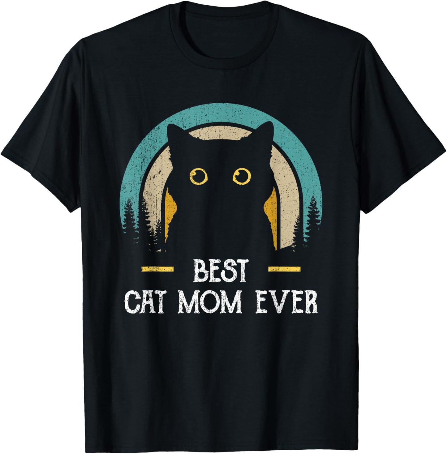 Mother's Day Cat Mommy Black Cat, Retro Best Cat Mom Ever T-Shirt - T-Shirt | Black