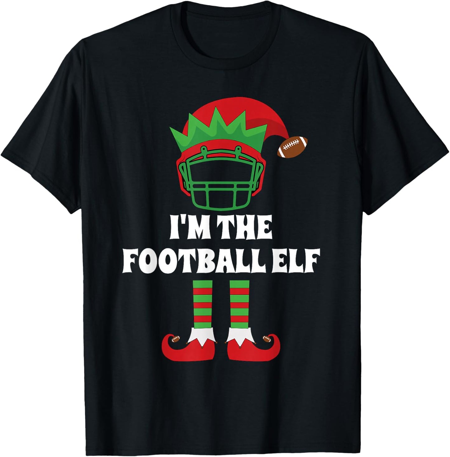 The Football Elf Matching Family Group Christmas Party Elf T-Shirt - T-Shirt | Black