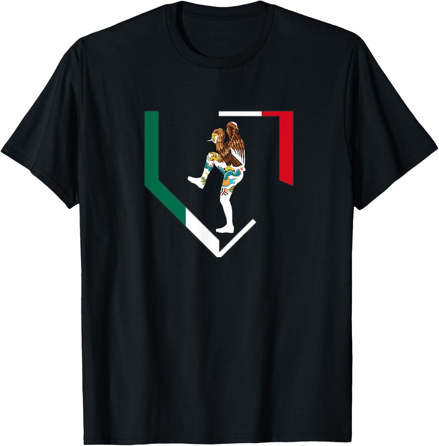 Mexico Baseball Pitcher Mexican Flag Home Plate Béisbol Team T-Shirt - T-Shirt | Black