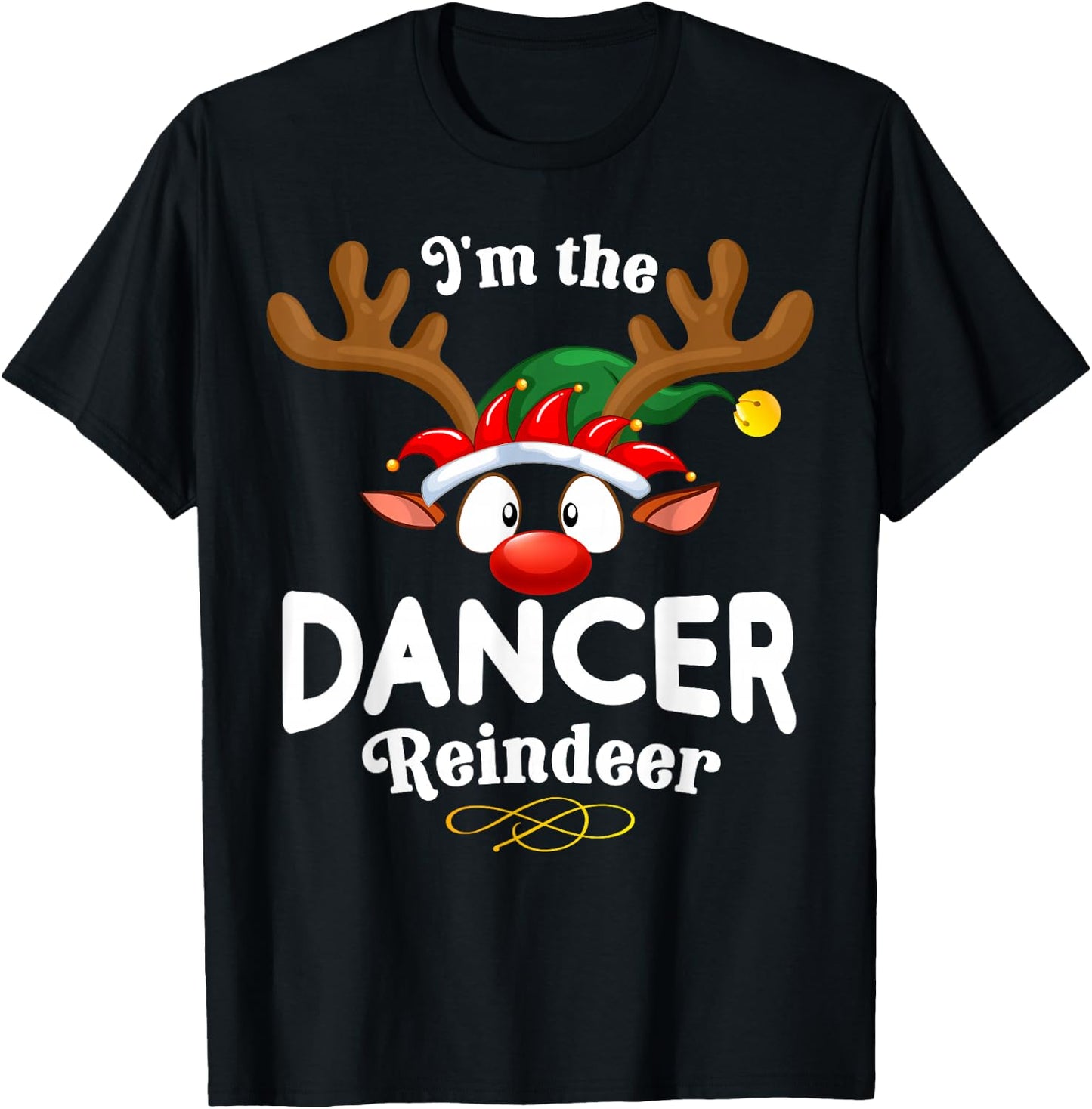 99 Gifts Christmas Family Matching Reindeer Outfit - Dancer Xmas Reindeer -Adults Black Cotton/Polyester Short Sleeve - Small T-Shirt - T-Shirt | Black