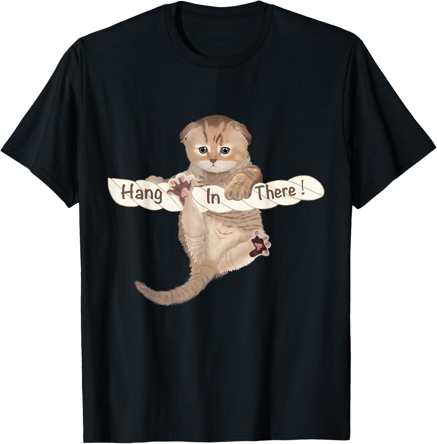 HUMORUS CATS Cute Cat 'Hang In There' Motivational & Inspirational Adult - Black, Small T-Shirt - T-Shirt | Black
