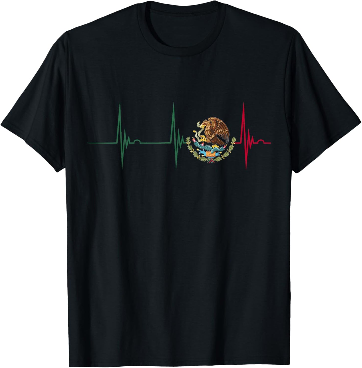Mexico Heartbeat EKG Pulse Mexican Pride Emblem Mexico Flag T-Shirt - T-Shirt | Black