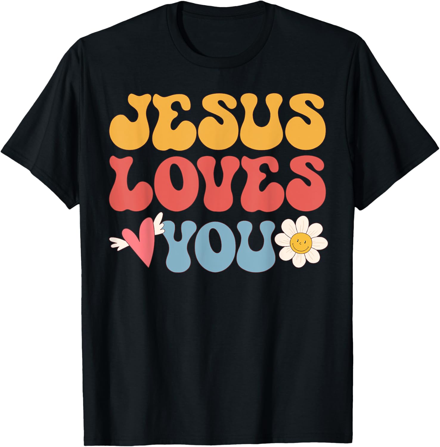 Groovy Jesus Loves You Christian 70's Hippie T-Shirt - T-Shirt | Black