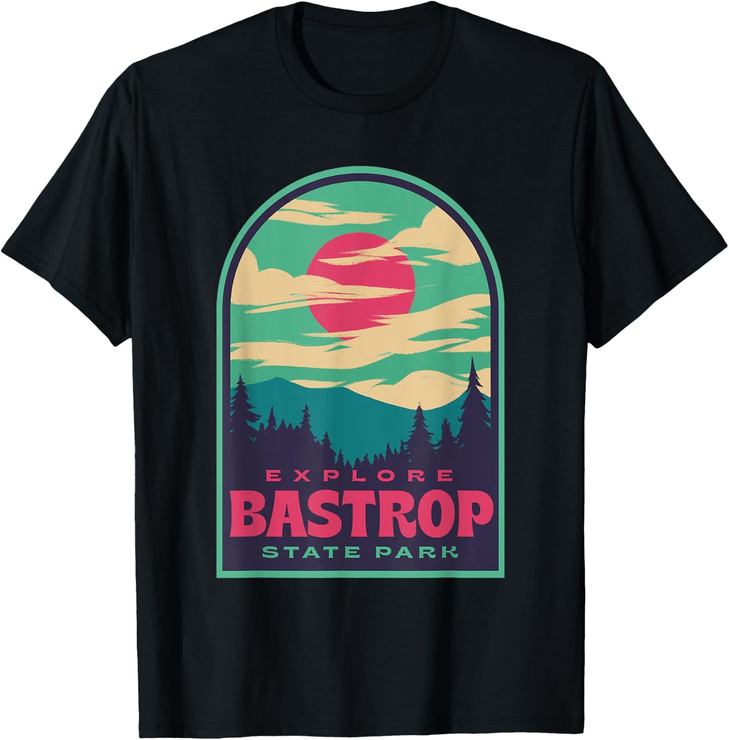 Bastrop State Park Retro Sunset T-Shirt - T-Shirt | Black
