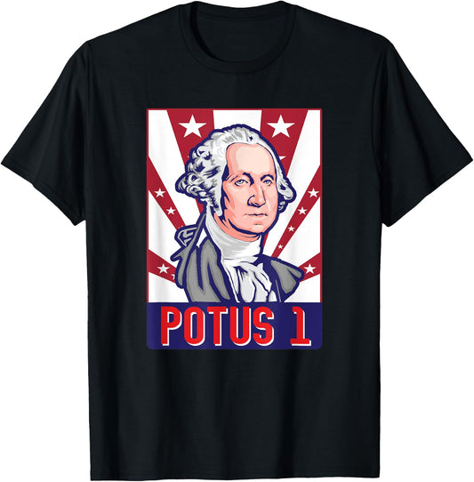 Potus 1 4th Of July First President George Washington Women Men T-Shirt - T-Shirt | Black