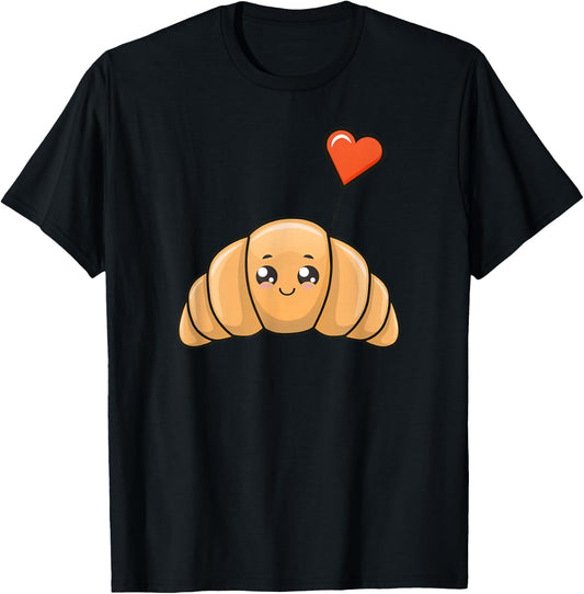 Cute Kawaii Illustration of Croissant T-Shirt - T-Shirt | Black