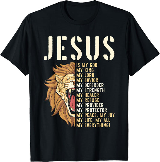 Jesus Is My God Lion Of Judah Christian Religious Faith T-Shirt - T-Shirt | Black