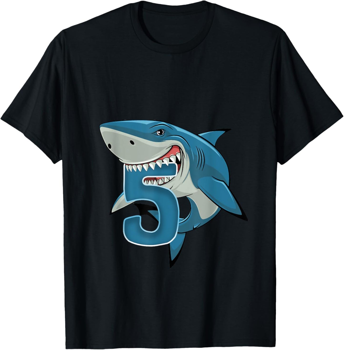 Kids 5 Year Old Shark Shirt 5th Birthday Shark Theme Party T-Shirt - T-Shirt | Black