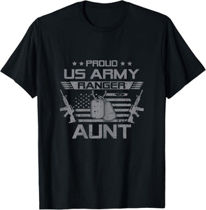 Proud US Army Ranger Aunt Flag American USA Military Veteran T-Shirt - T-Shirt | Black