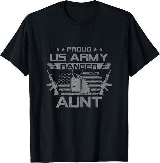 Proud US Army Ranger Aunt Flag American USA Military Veteran T-Shirt - T-Shirt | Black