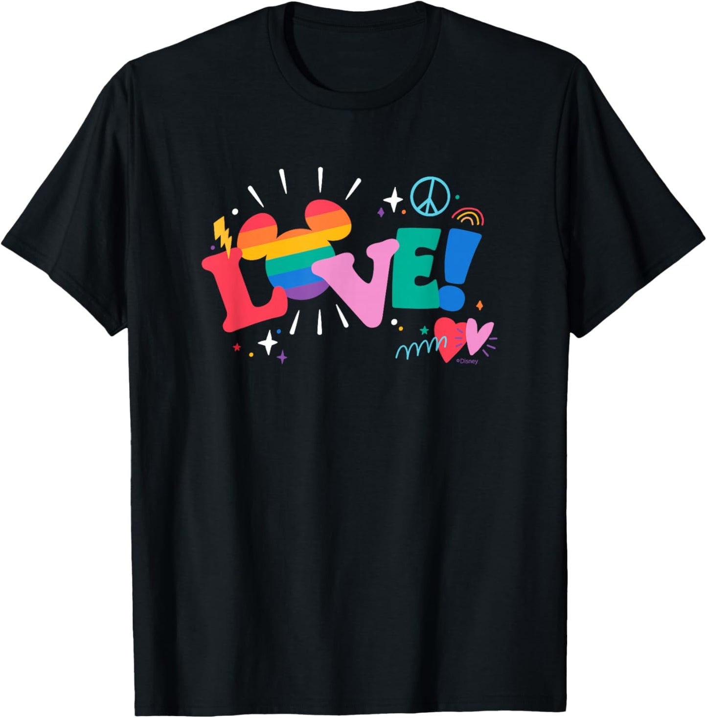 Disney Mickey Mouse Icon Pride Love Rainbow Doodles T-Shirt - T-Shirt | Black
