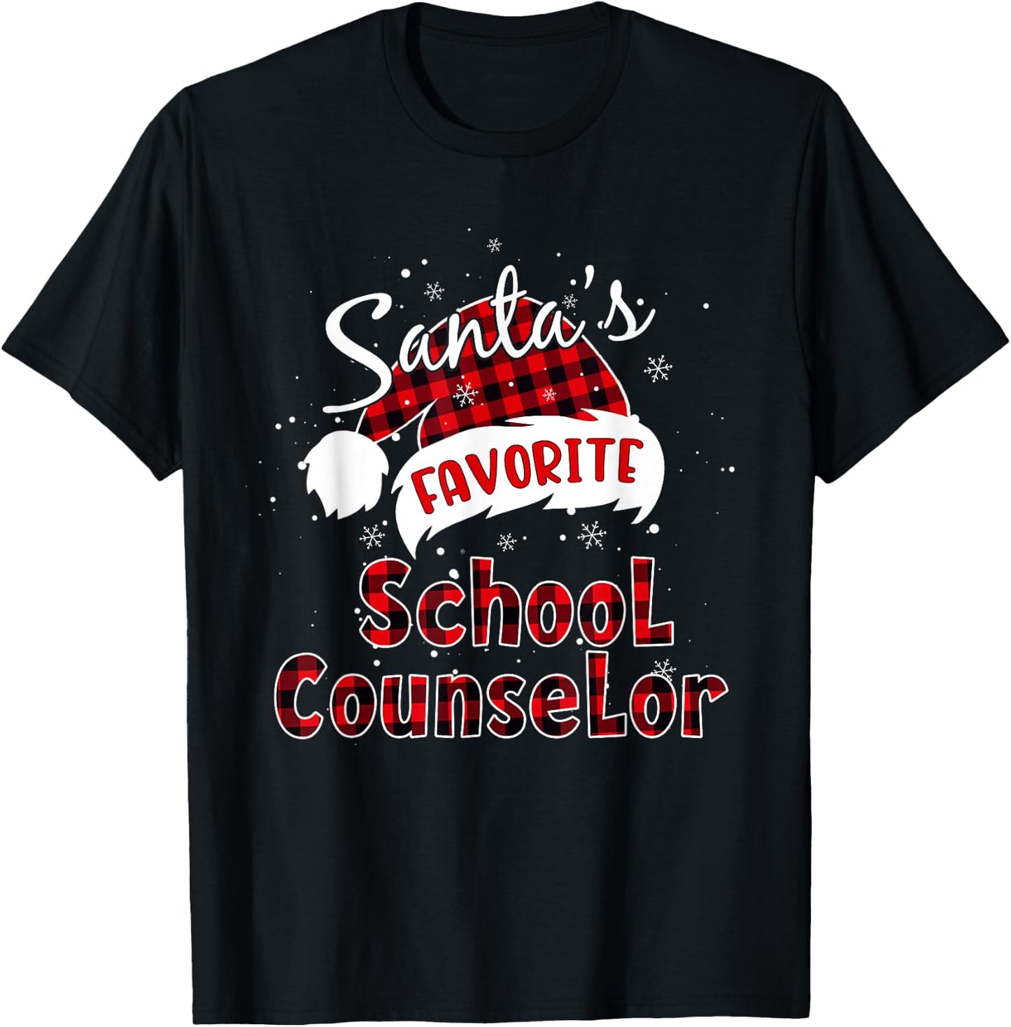 Funny Santa's Favorite School Counselor Christmas Plaid Xmas T-Shirt - T-Shirt | Black