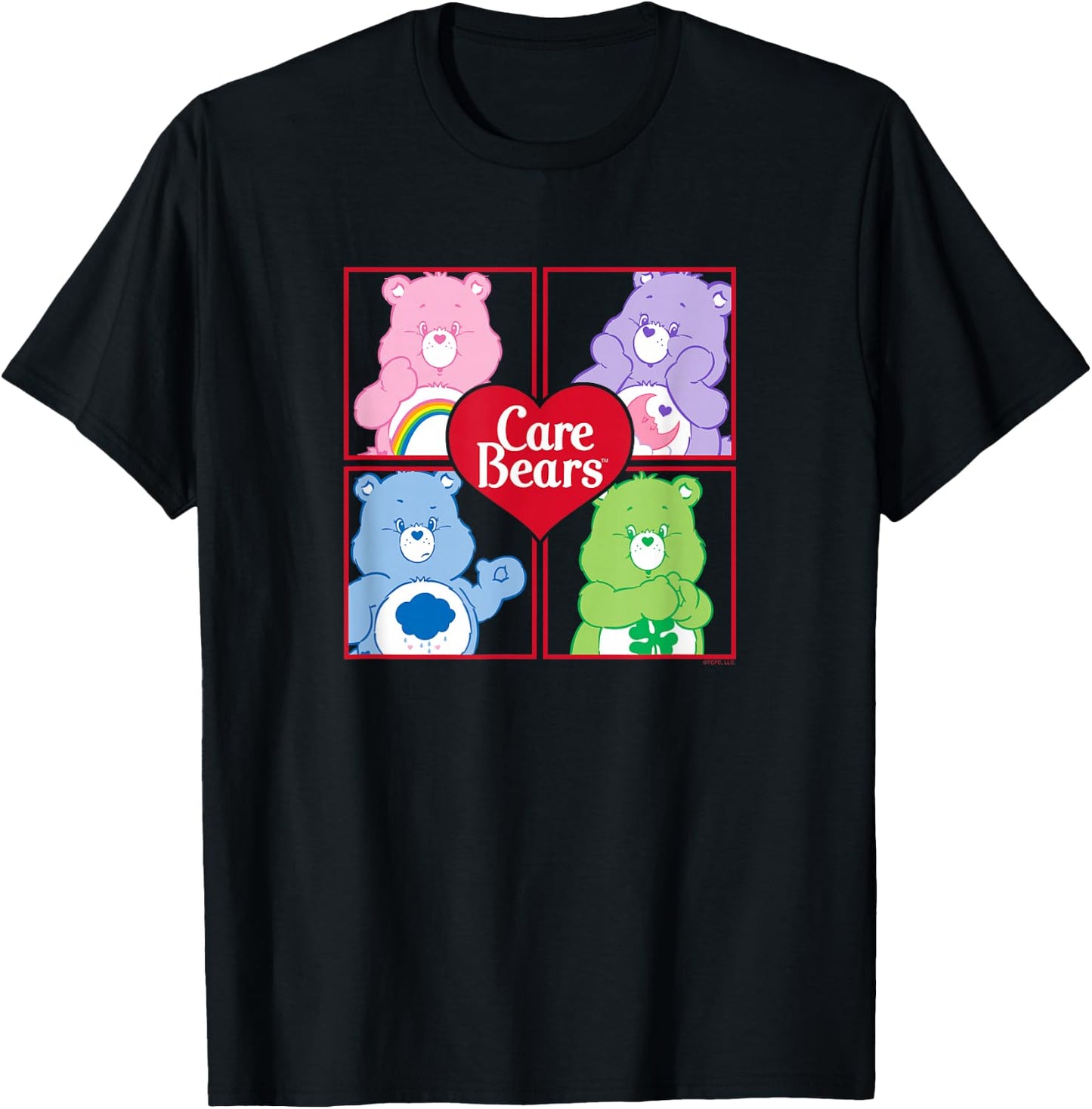 Care Bears Four Block Bears Heart Logo Retro Cartoon T-Shirt - T-Shirt | Black