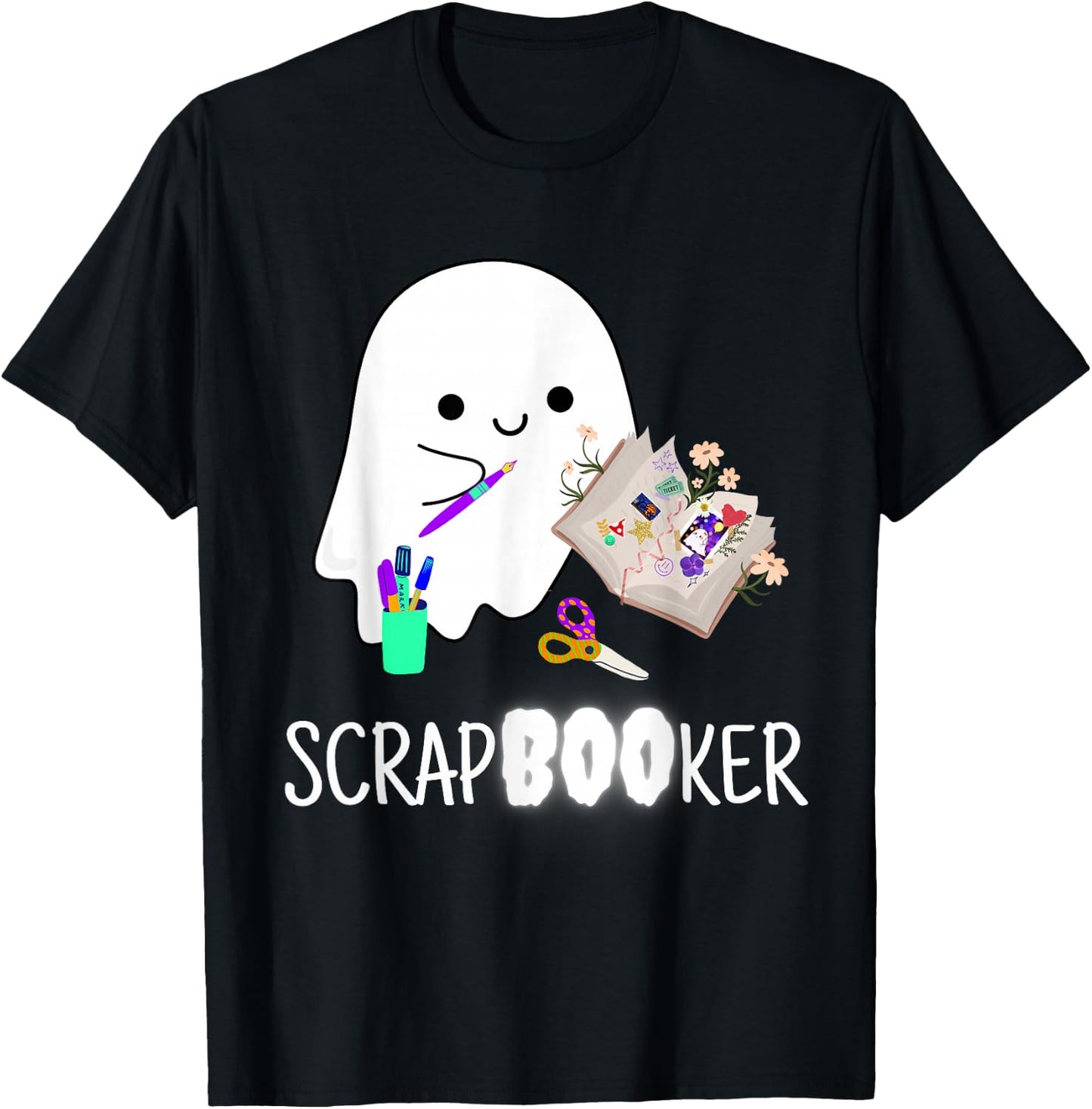 Cute Ghost Halloween Scrapbook Arts Crafts T-Shirt - T-Shirt | Black
