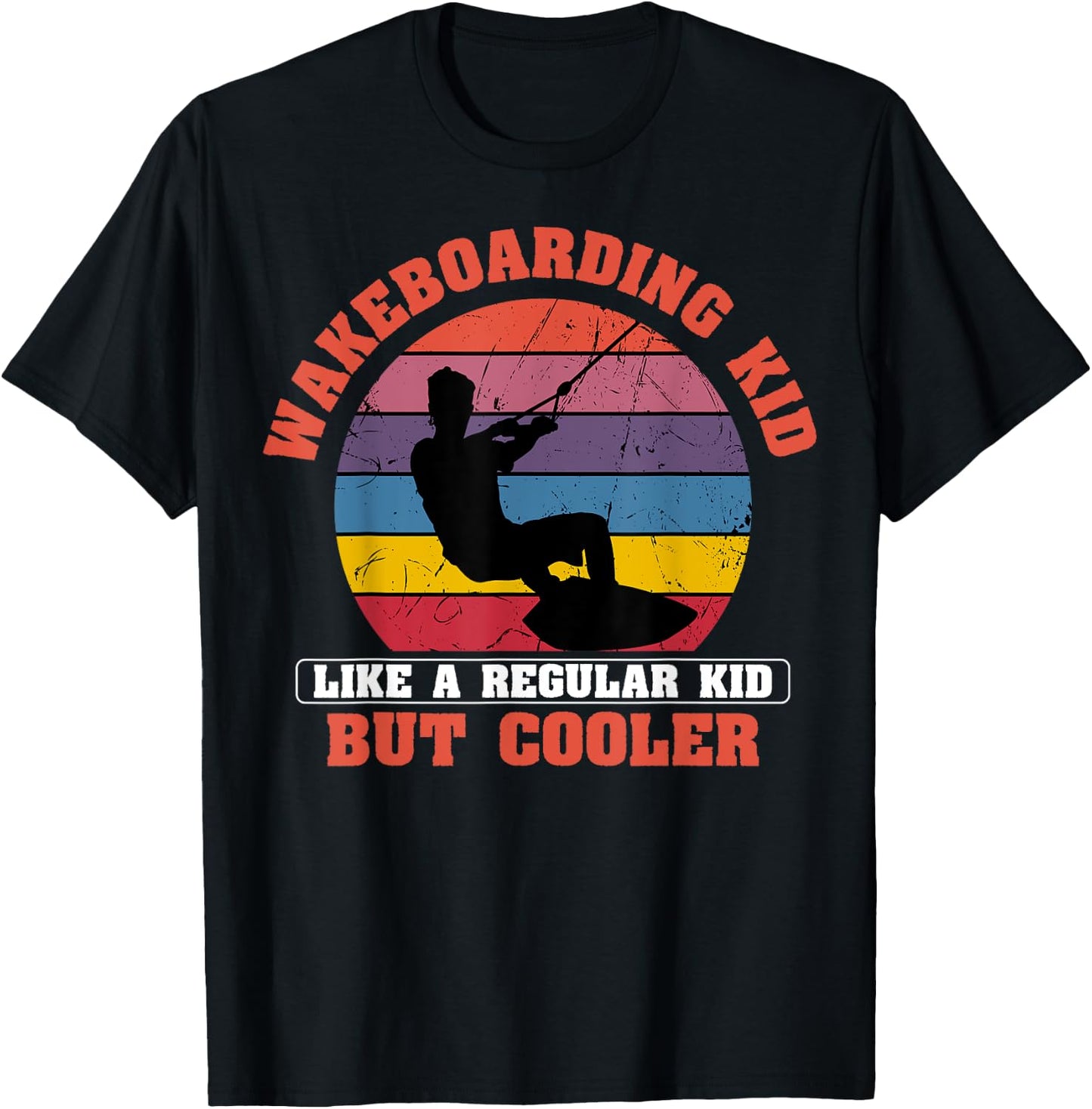 Wakeboarding Kid Retro Vintage Waterskiing Wakeboarder Sport T-Shirt - T-Shirt | Black