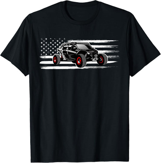 American Flag UTV Side by Side SXS Off Road T-Shirt - T-Shirt | Black