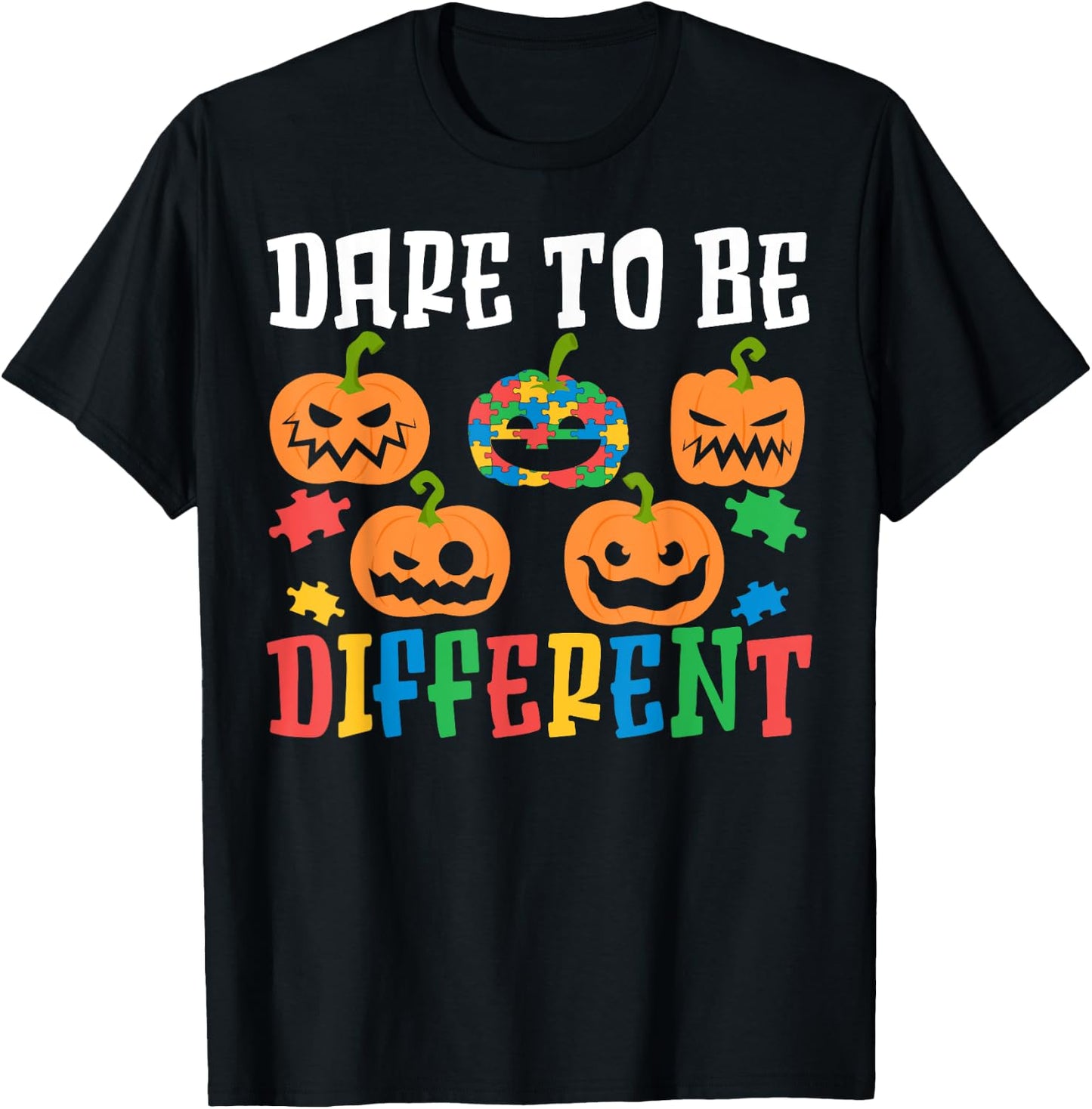 Autism Halloween Puzzle Trick Or Treat Autism Awareness T-Shirt - T-Shirt | Black