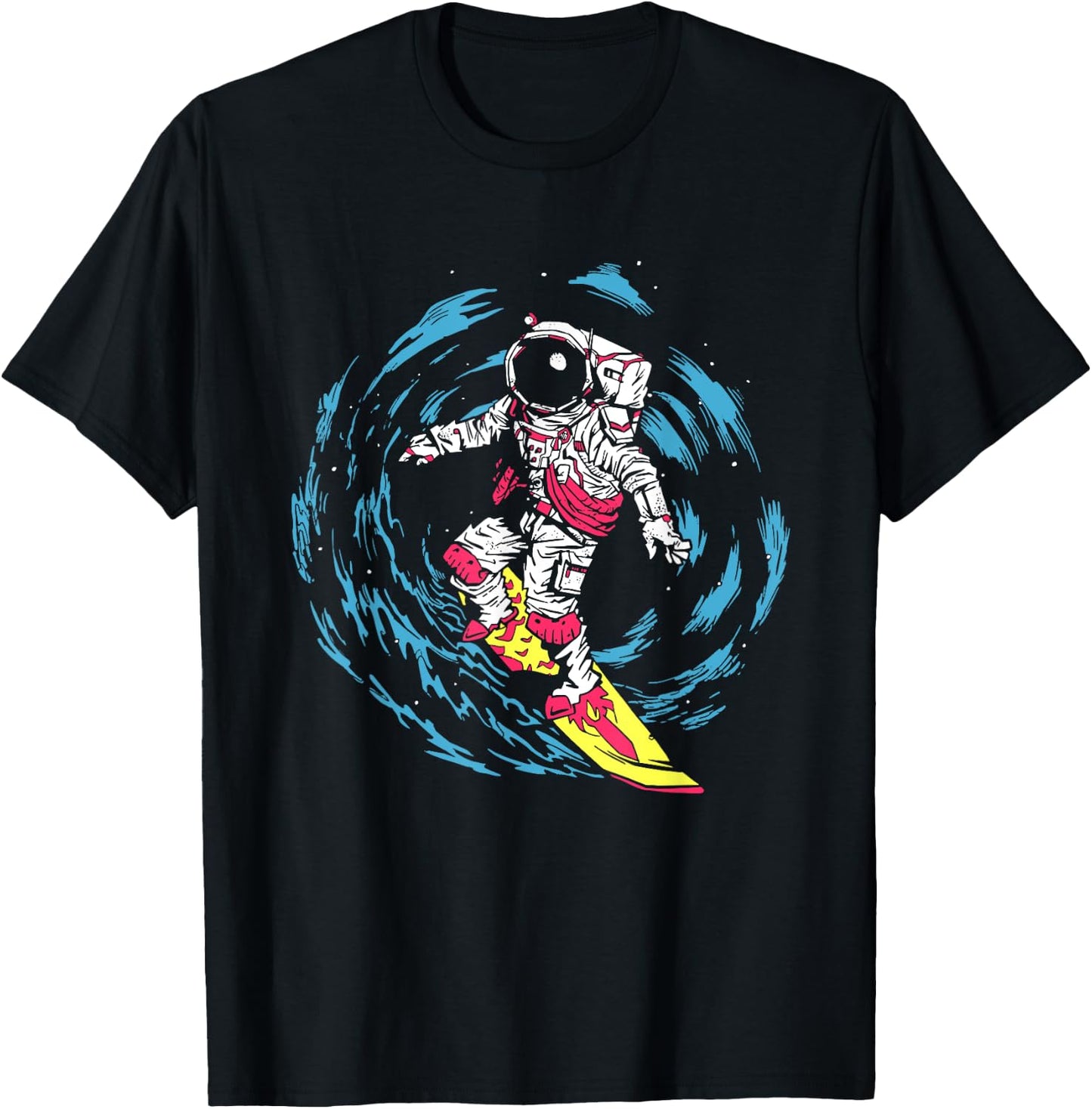 Space Astronaut Surf Through Black Hole T-Shirt - T-Shirt | Black