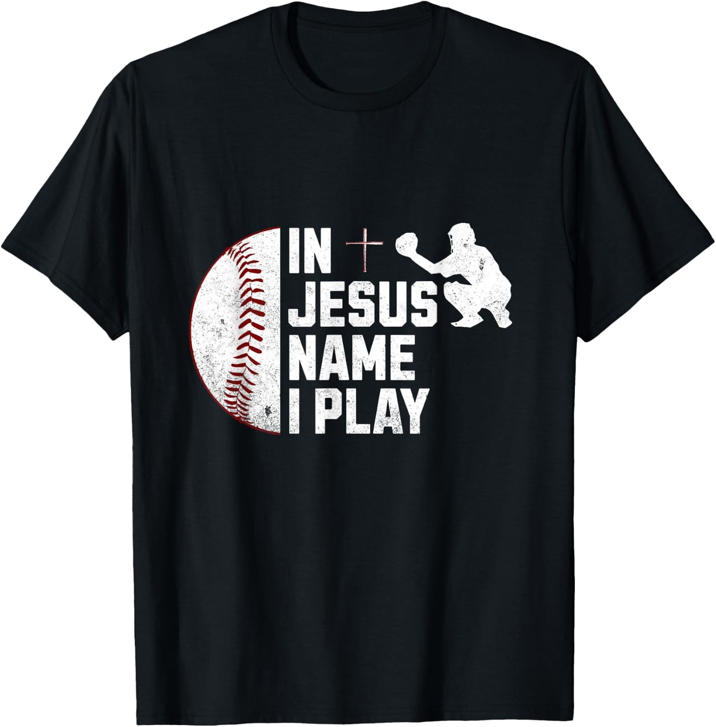 In Jesus Name Christmas Christian I Play Baseball Player T-Shirt - T-Shirt | Black
