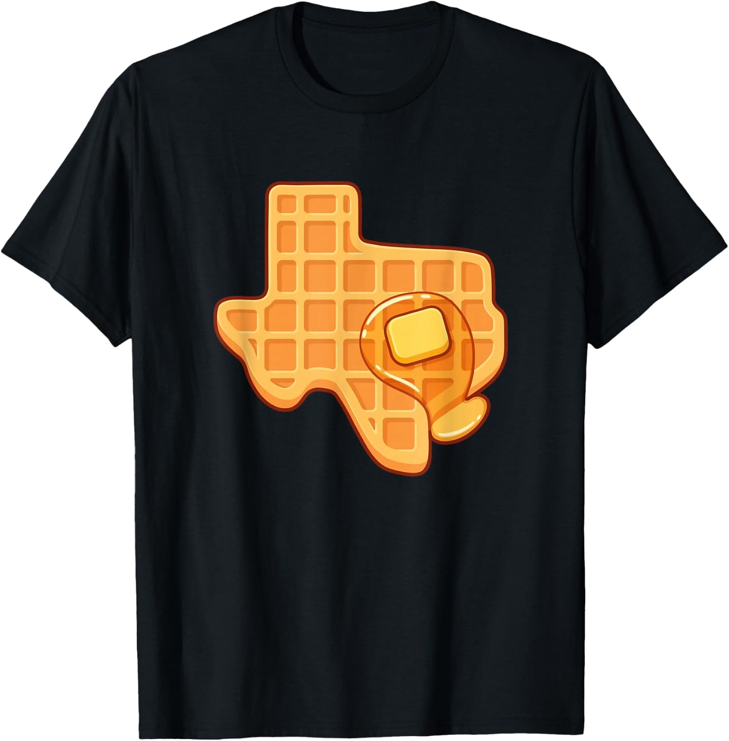 Funny Texas Shaped Waffle With Syrup And Butter Austin City T-Shirt - T-Shirt | Black
