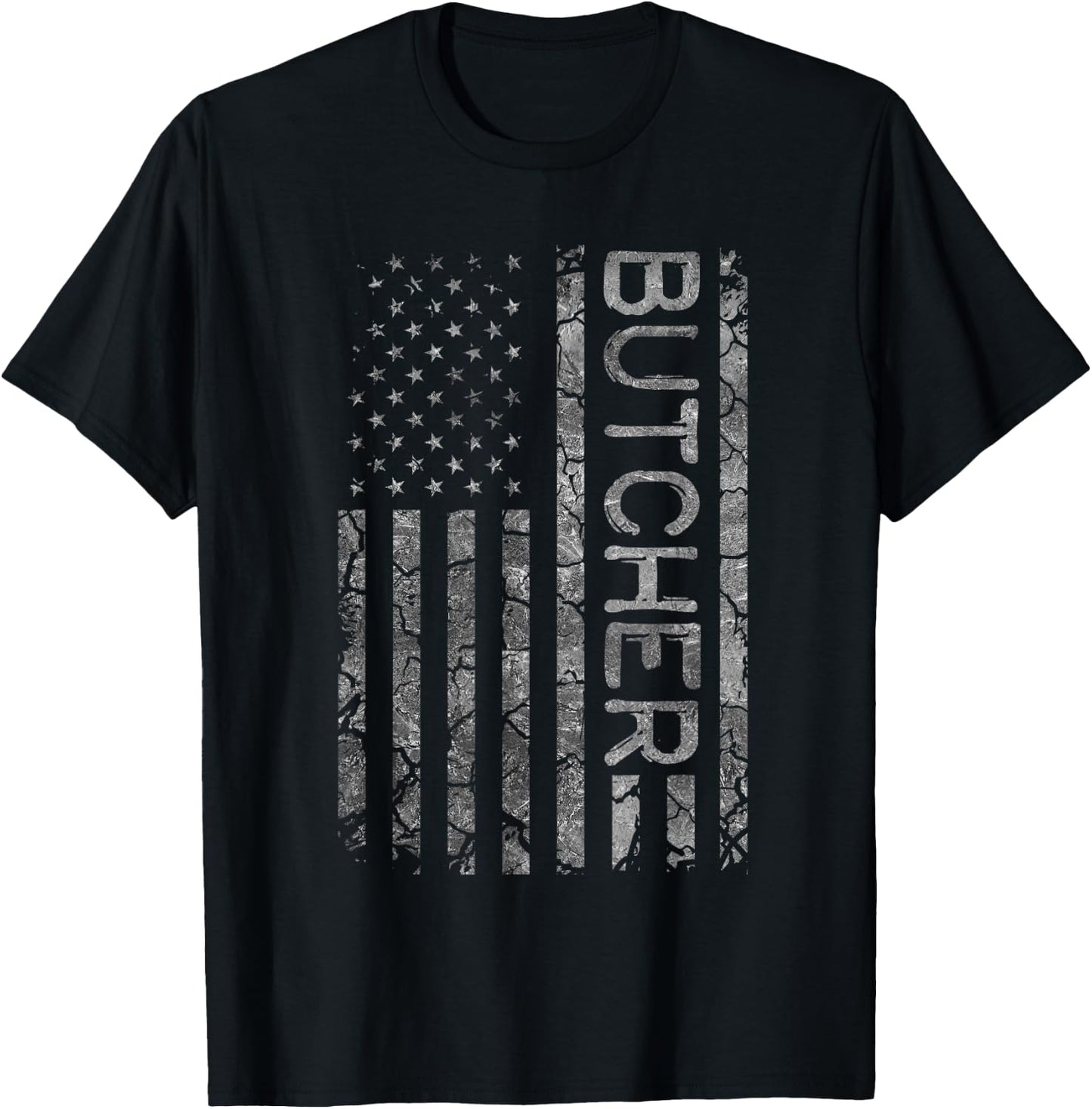 Butcher Funny Job Title Worker American Flag Butcher T-Shirt - T-Shirt | Black