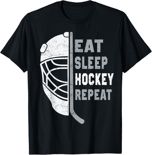 Eat Sleep Hockey Repeat Hockey Lovers Kids Youth Women T-Shirt - T-Shirt | Black