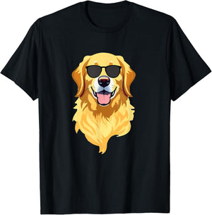 Funny Golden Retriever Wearing Sunglasses Cute Dog Lover T-Shirt - T-Shirt | Black
