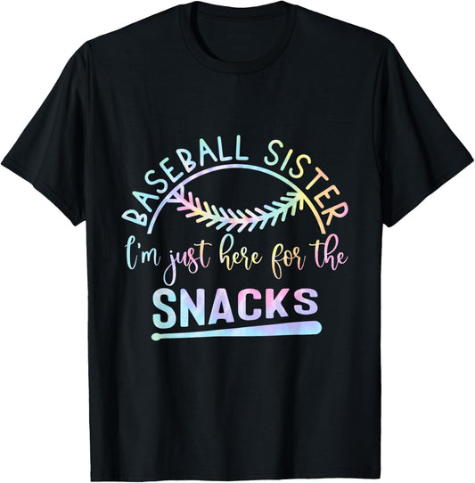 Baseball Sister I'm Just Here For The Snacks Retro B Tie Dye T-Shirt - T-Shirt | Black
