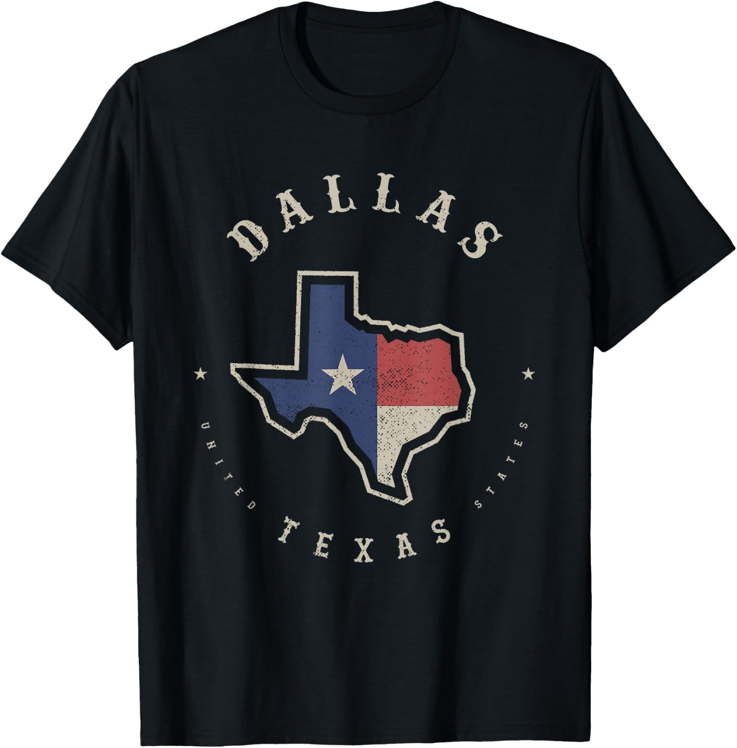 Vintage Dallas Texas State Flag Map Souvenir Gift T-Shirt - T-Shirt | Black