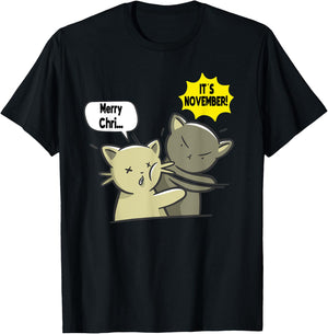 Merry Christmas It´s November Slap Cats Baka Japanese T-Shirt - T-Shirt | Black