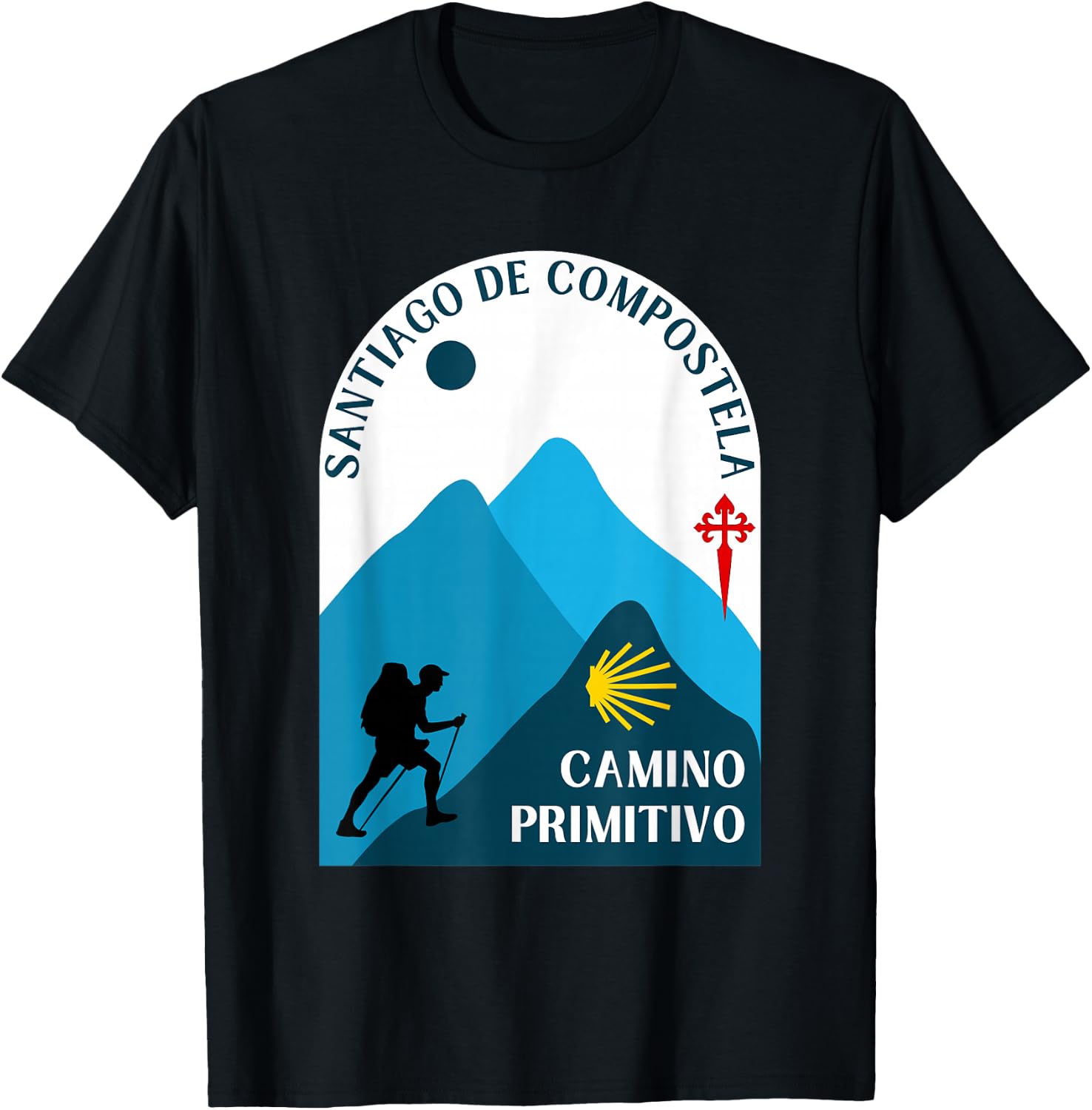 Camino Primitivo Man Walking Santiago Original Way T-Shirt - T-Shirt | Black