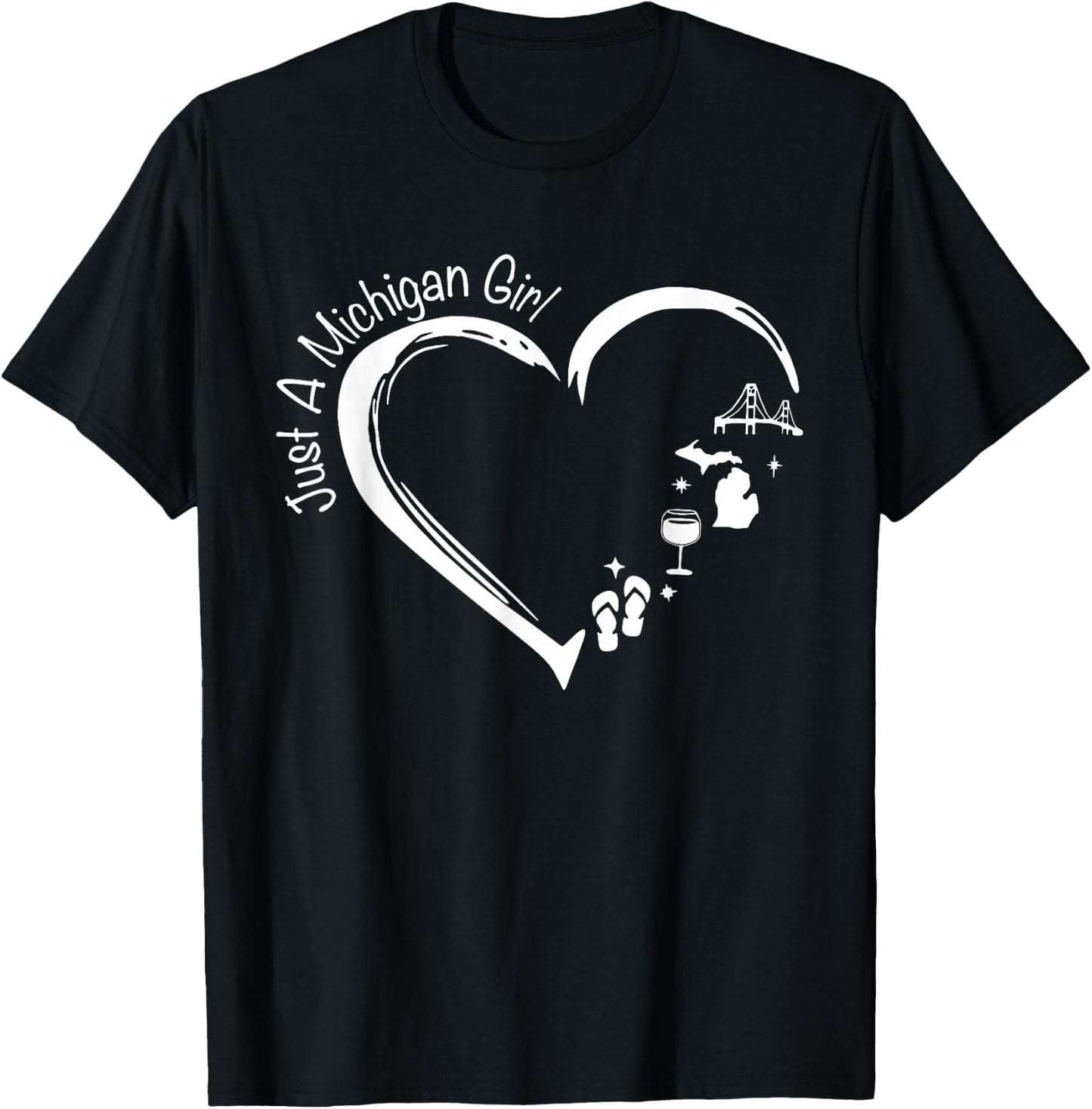 Just A Michigan Girl Heart Flip Flop Wine Women's Drinking T-Shirt - T-Shirt | Black