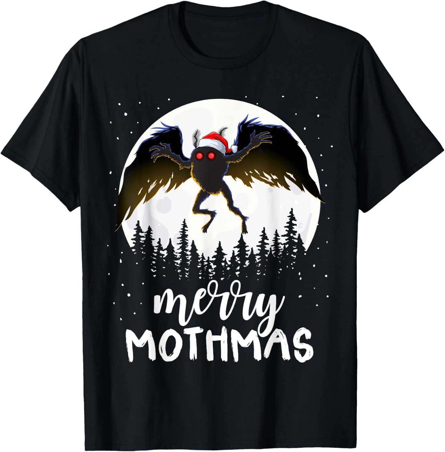 Christmas Mothman Merry Mothmas Creepy Folklore Cryptid Xmas T-Shirt - T-Shirt | Black