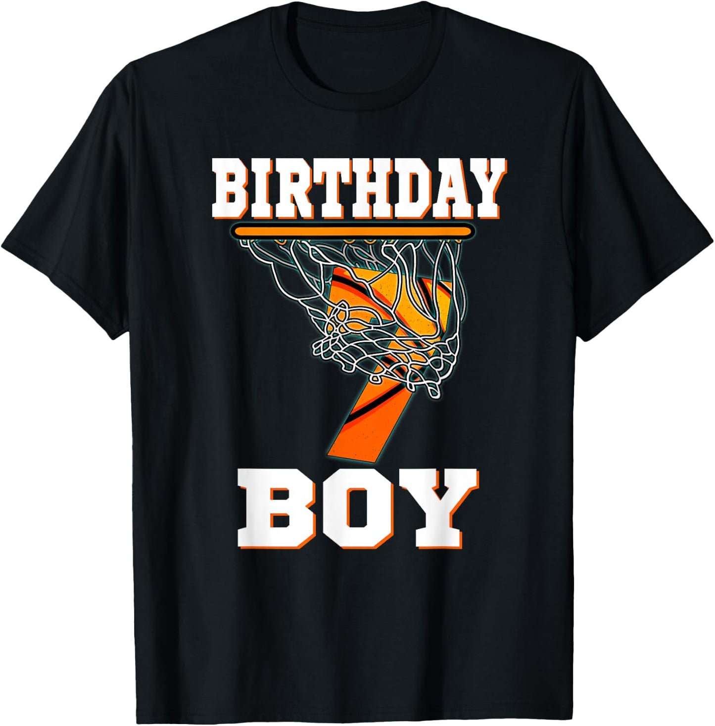 7 Years Old Basketball Boy 7th Birthday Party Celebration T-Shirt - T-Shirt | Black