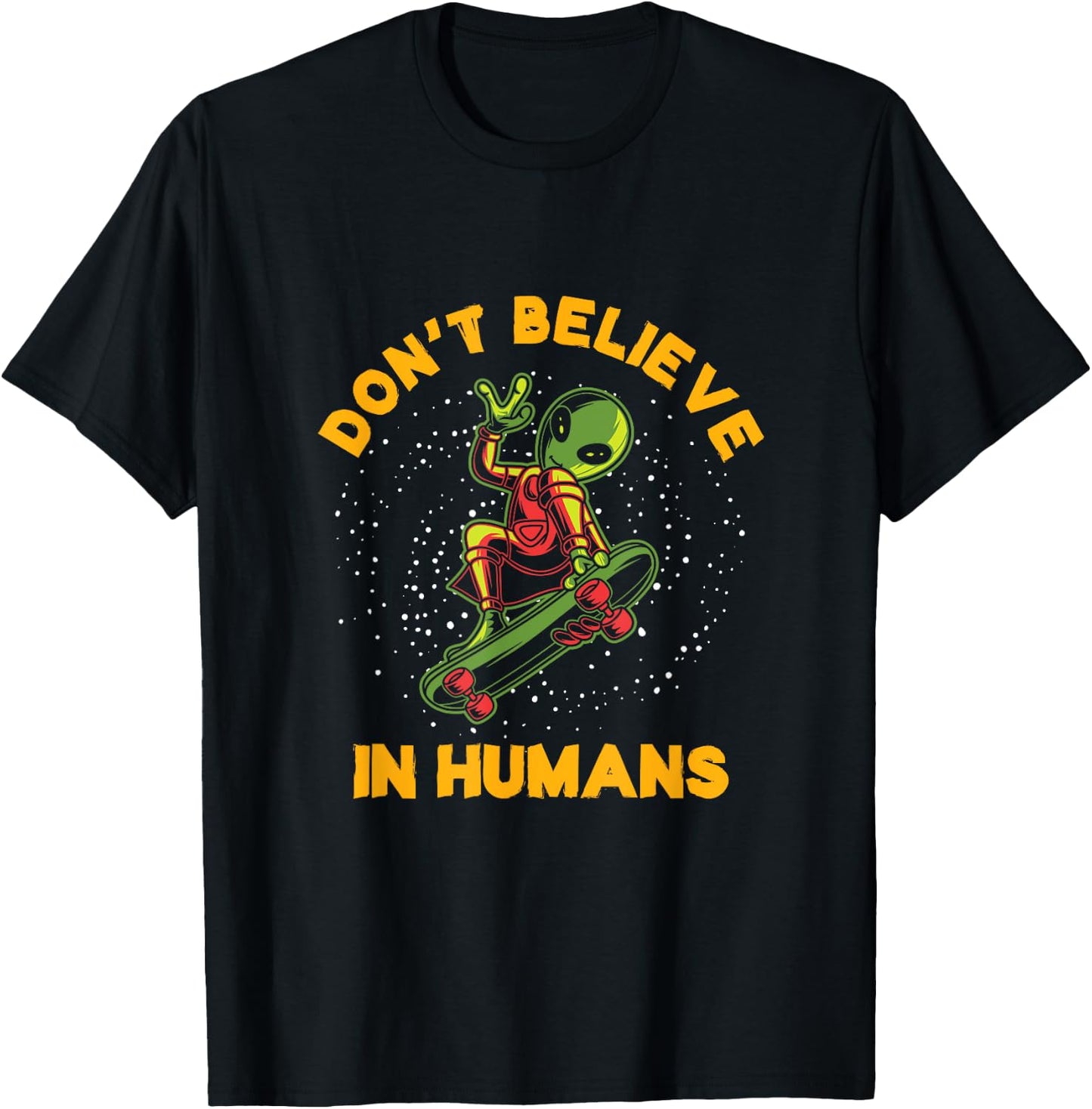 UFO Alien Skater Longboard Skateboarder Freestyle Halfpipe T-Shirt - T-Shirt | Black