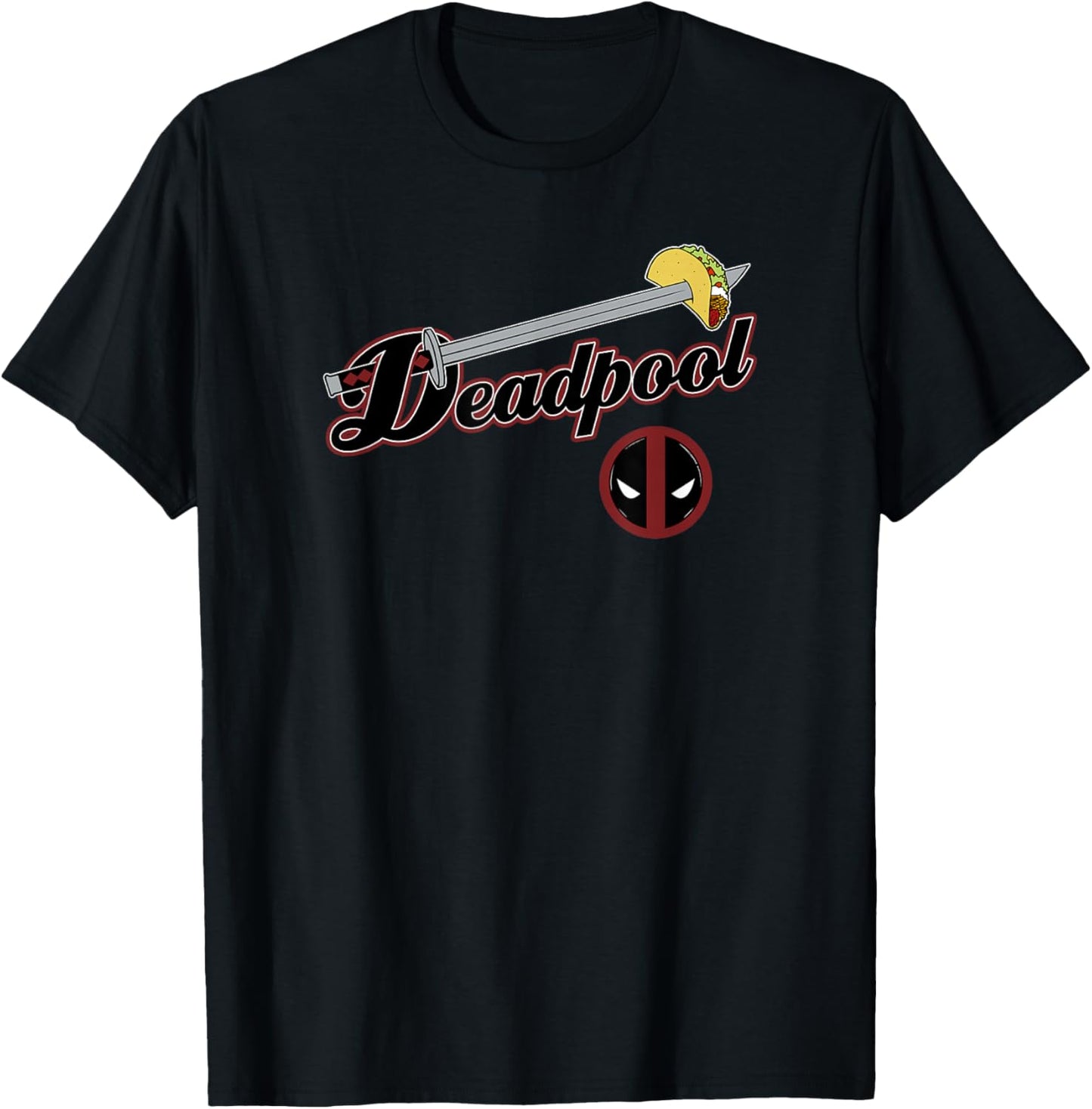 Marvel Comics Retro Classic Deadpool Sword & Taco Logo T-Shirt - T-Shirt | Black