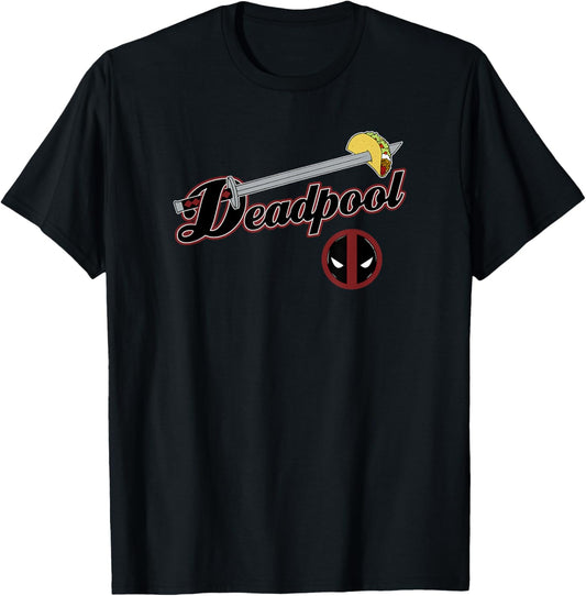 Marvel Comics Retro Classic Deadpool Sword & Taco Logo T-Shirt - T-Shirt | Black