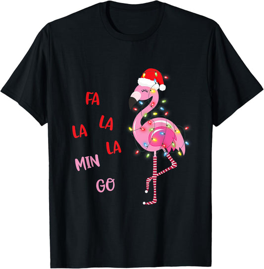 Fa La La Mingo Christmas Flamingo Tree Lights Santa Flamingo T-Shirt - T-Shirt | Black