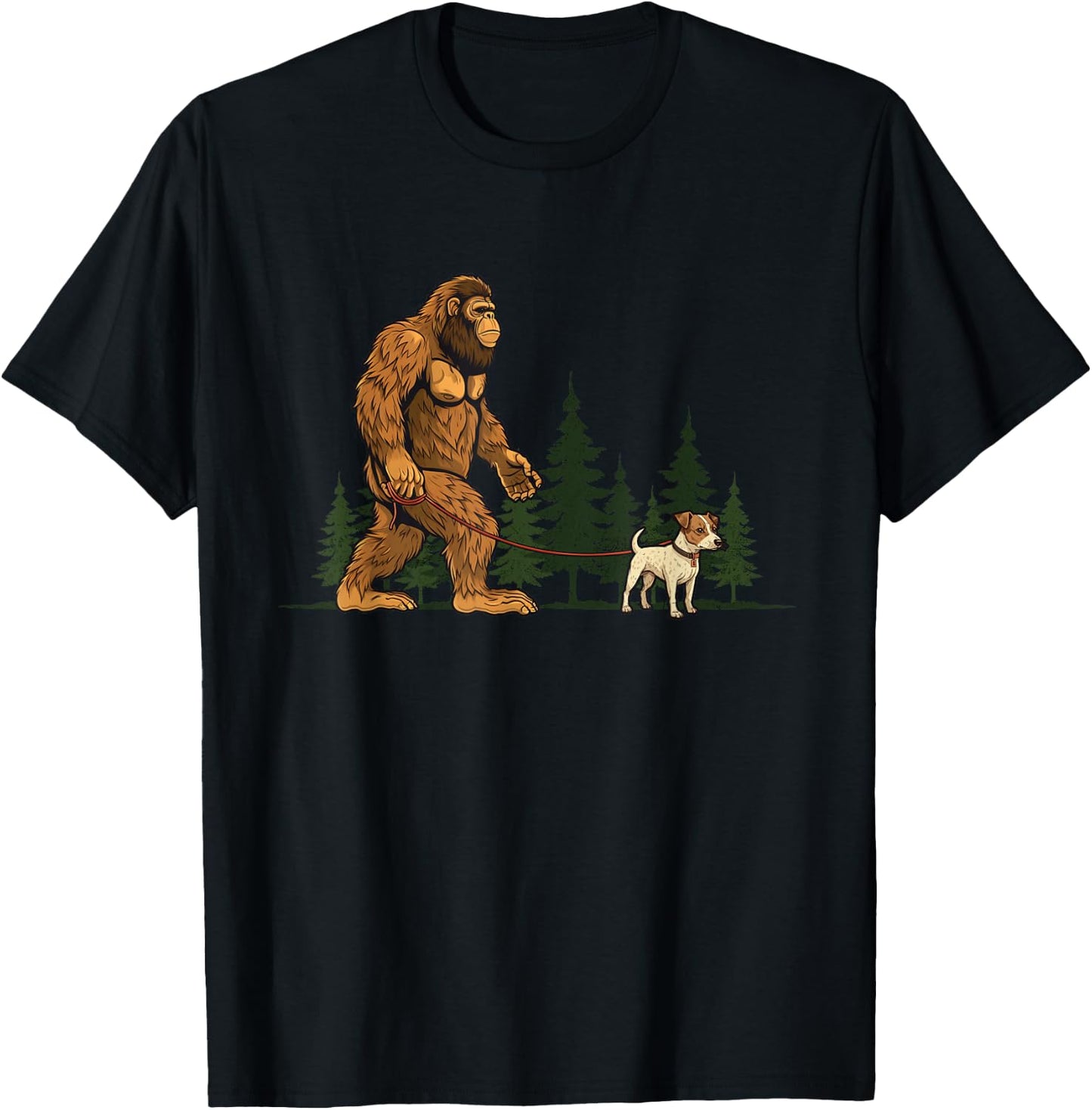 Funny Jack Russell Bigfoot Dog Walking Dog Mom Dad Kids T-Shirt - T-Shirt | Black