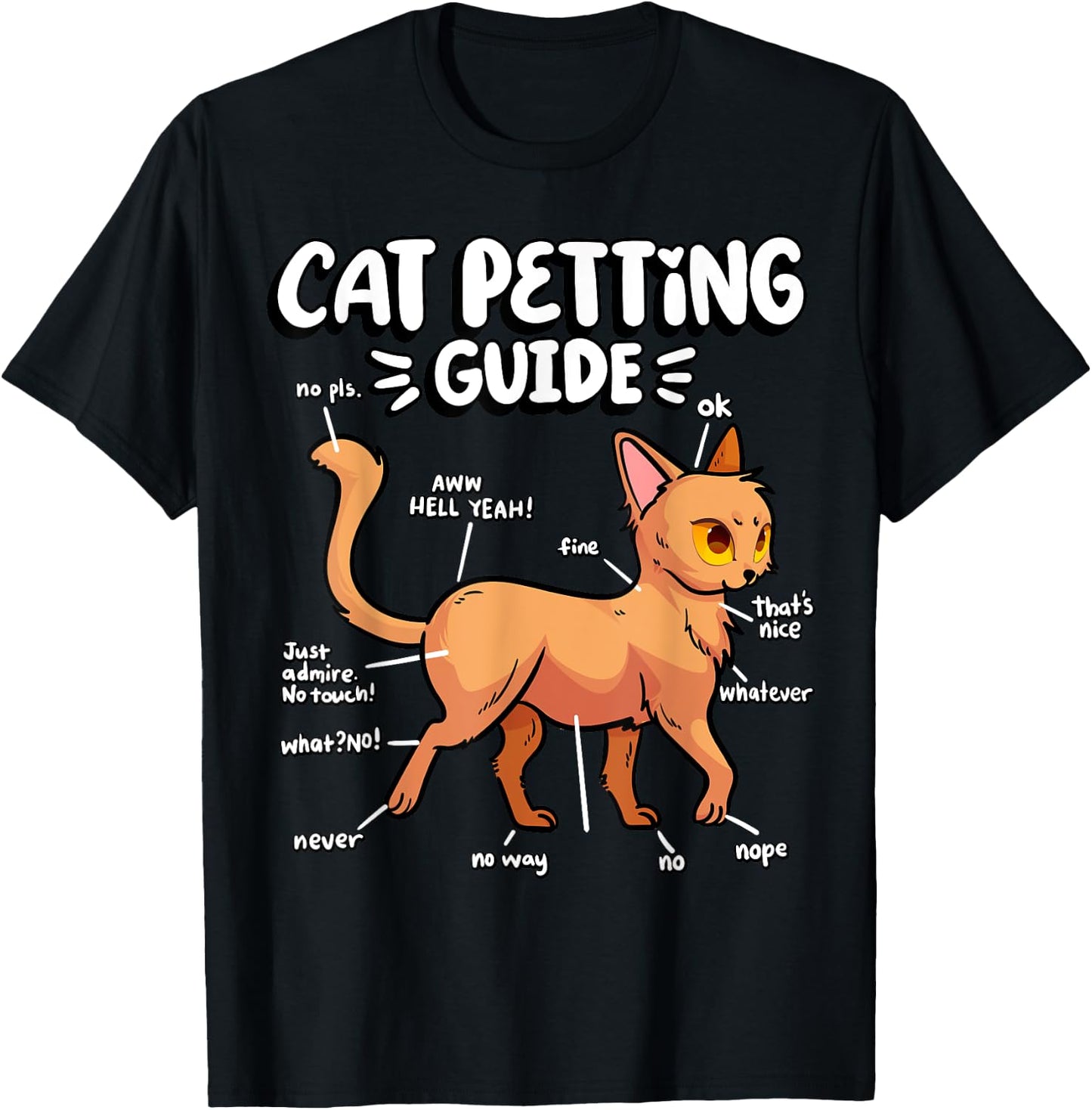 Cat Petting Guide Fluffy Kitten Animal Friend Cute Cat T-Shirt - T-Shirt | Black