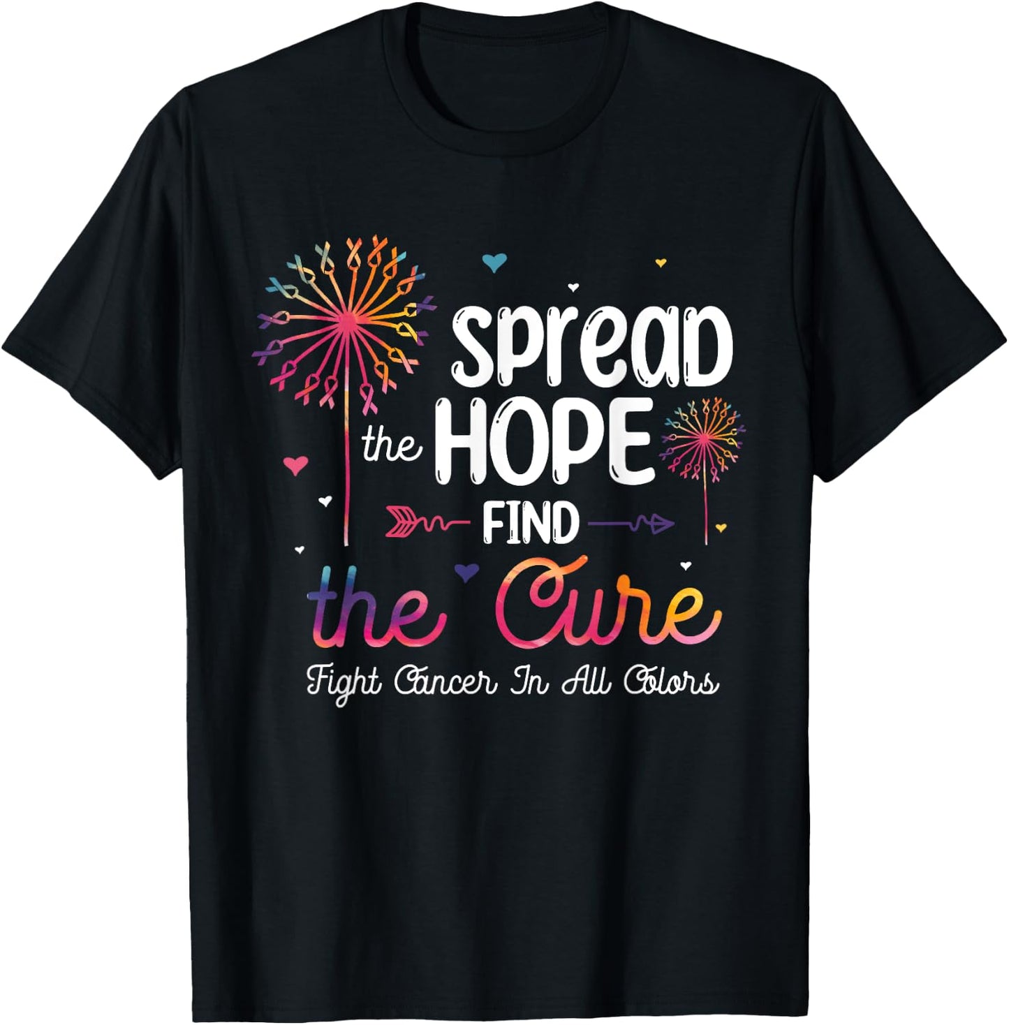 Fight Cancer In All And Every Color - Ribbons Flower Heart T-Shirt - T-Shirt | Black