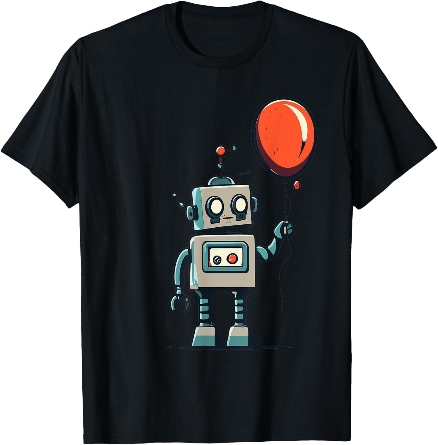 Cute Retro Robot Holding Balloon For Kids And Robot Lovers T-Shirt - T-Shirt | Black