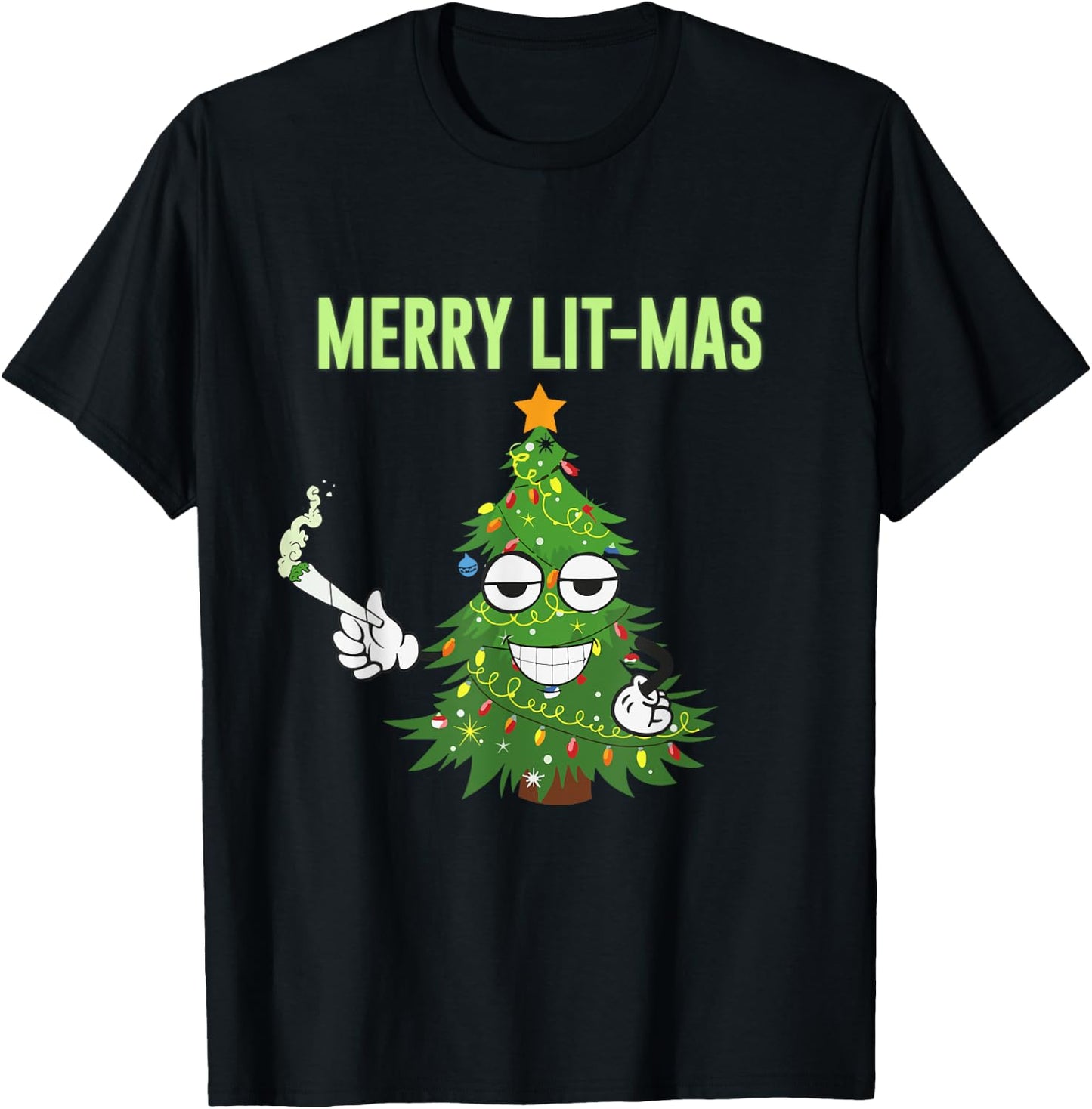 Merry Lit-Mas Christmas Trees Lights Funny Couples Matching T-Shirt - T-Shirt | Black