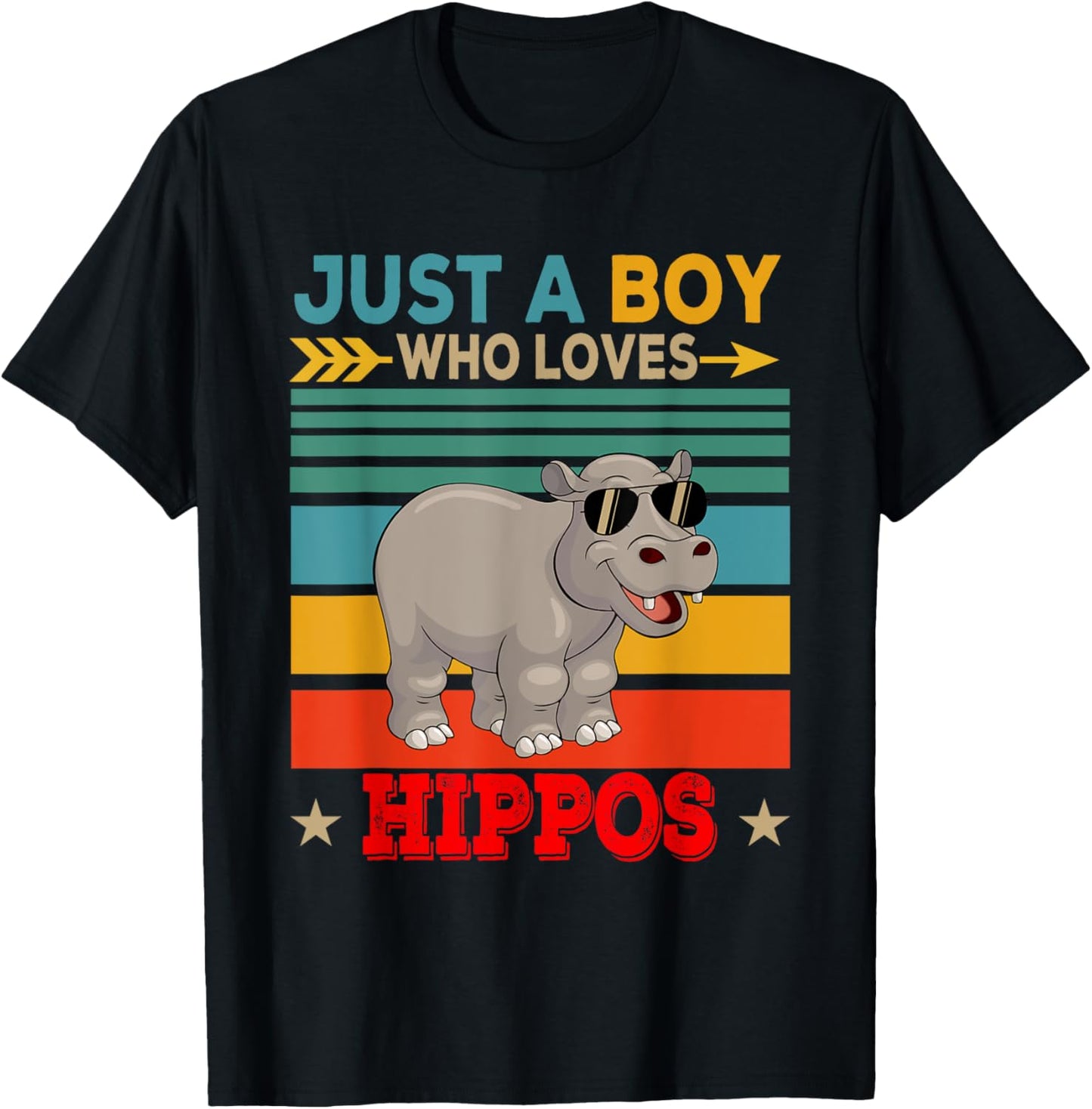 Vintage Retro Just A Boy Who Loves Hippos Cute Sunglasses T-Shirt - T-Shirt | Black